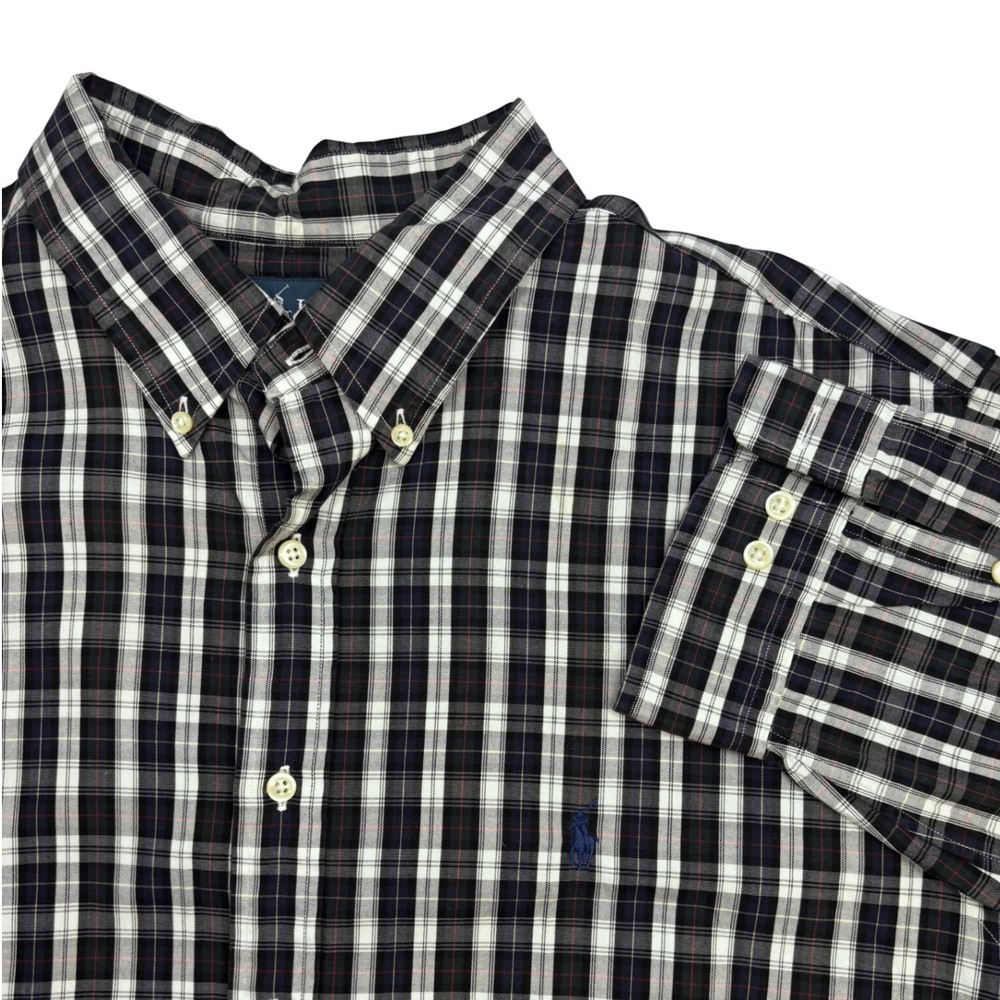 Ralph‎ Lauren Mens Classic Fit Plaid Button Down Shirt Black White Navy 18 34/35